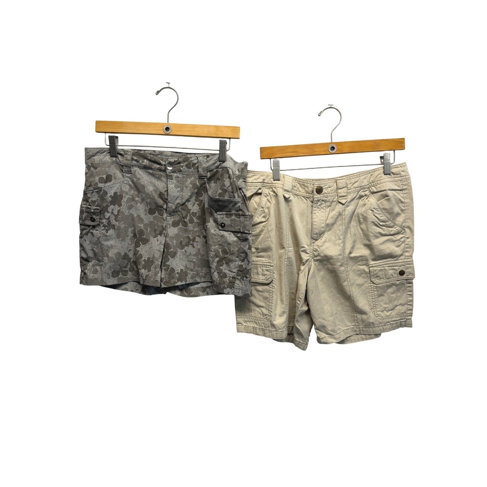 Eddie Bauer Cargo Shorts Bundle 2 Pair Floral Camo Tan 10 Women